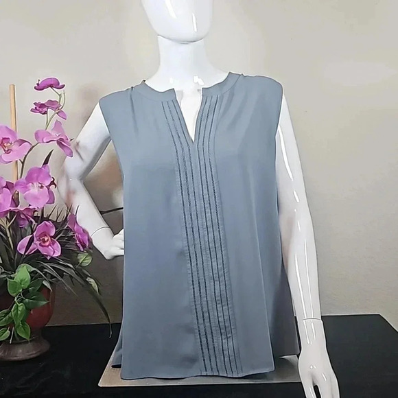 Ann Taylor Split Neck Slate Blue Top XL - Picture 1 of 5